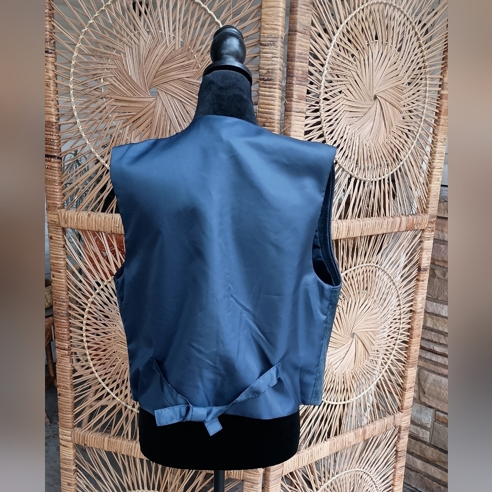 Vintage 90s Marsh Landing Blue Suede Leather Button-Up Vest_Med - Picture 6 of 6